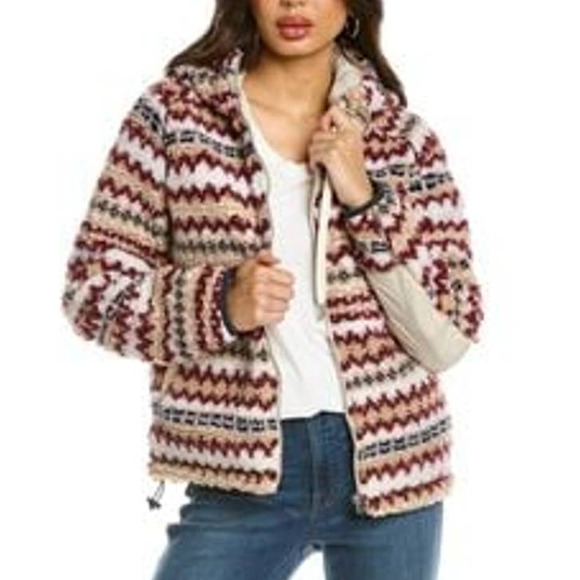 Rag & Bone NWT Fair Isle Sherpa Hoodie Size M Full Zip Side Pockets Drawstring - Picture 1 of 10